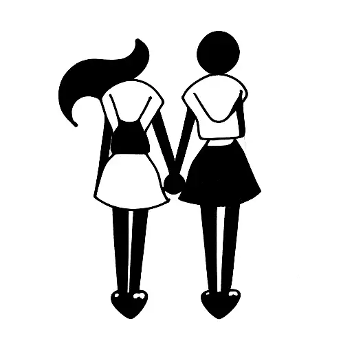 two cartoon women holding hands tattoo design idea