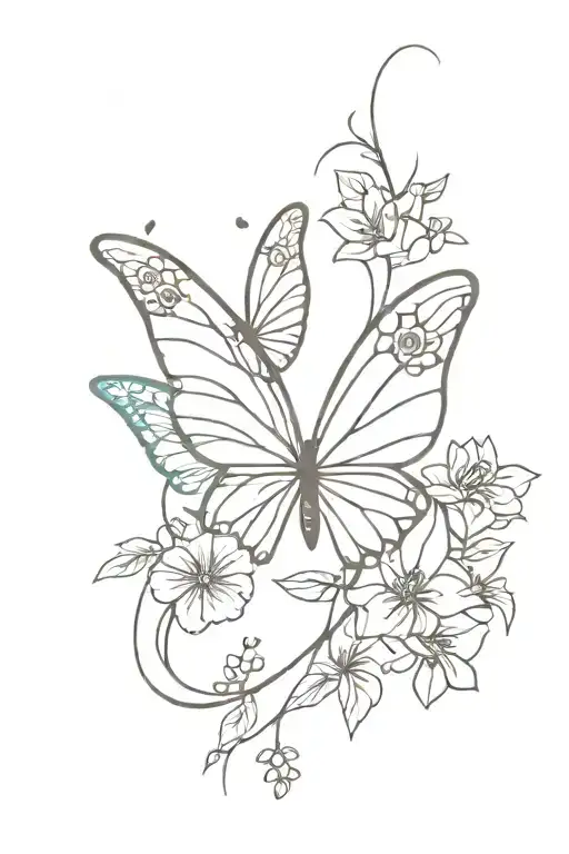 butterfly wings with flowers on spine tatto tattoo design idea