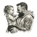 A portrait-style tattoo of a father and daughter sharing a special moment from their childhood tattoo design idea
