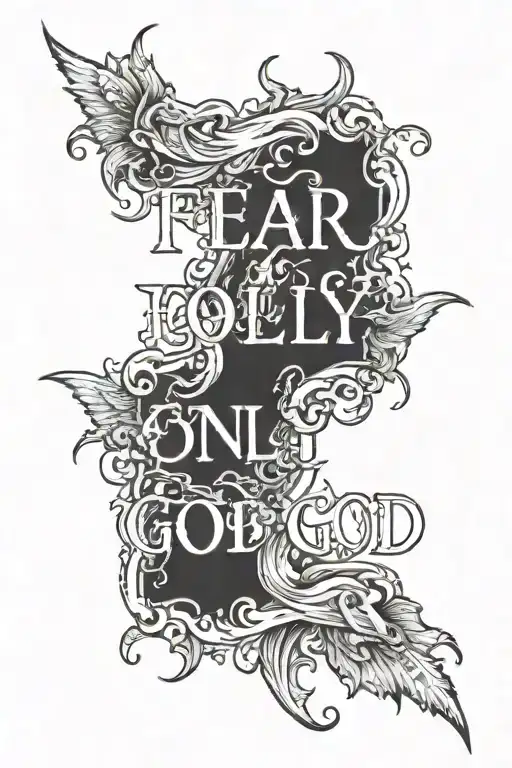 A text with draws around it that says "Fear Only God" tattoo design idea