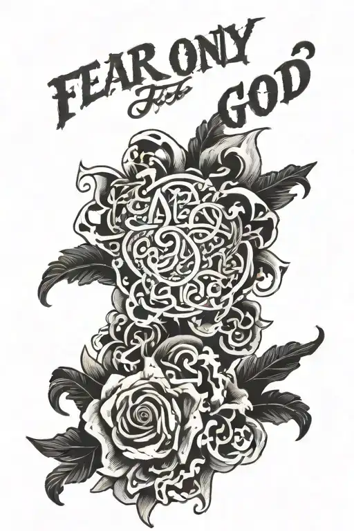 A text with draws around it that says "Fear Only God" tattoo design idea
