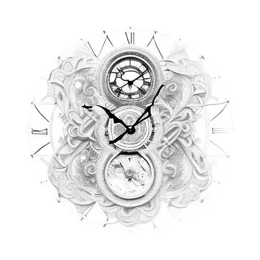 A mesmerizing tattoo of a clock mechanism intertwined with musical notes, symbolizing the harmony between time and tempo. tattoo design idea