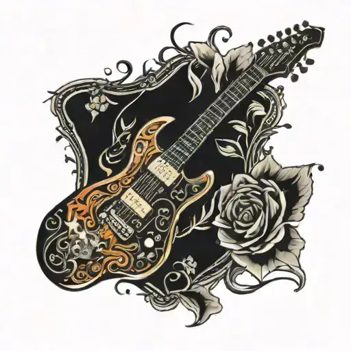 Electric guitar and notes tattoo design idea