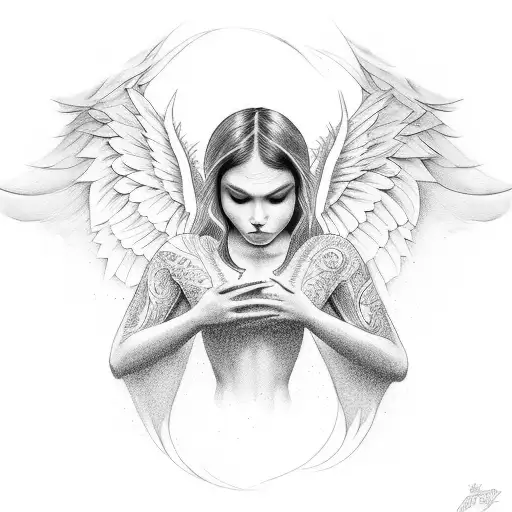 angel con alas descendiendo tattoo design idea