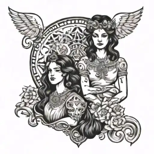 Leo daughter libra mother figure tattoo design idea