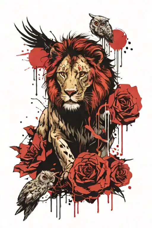 lion and owl zombie tattoo design idea