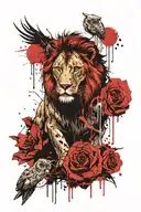 lion and owl zombie tattoo design idea