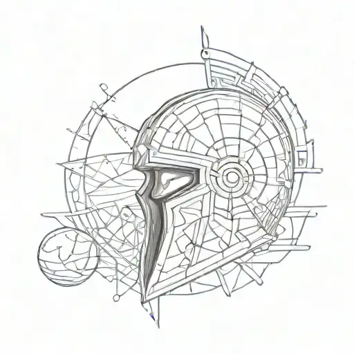 geometric illyrian helmet with illyrian sun and planet mars  tattoo design idea
