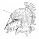 geometric illyrian helmet with illyrian sun and planet mars  tattoo design idea