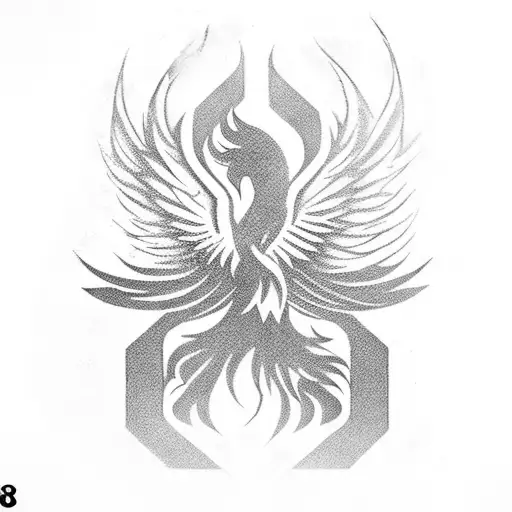 simple phoenix with wings spread looking  up tribal style black on white  tattoo design idea