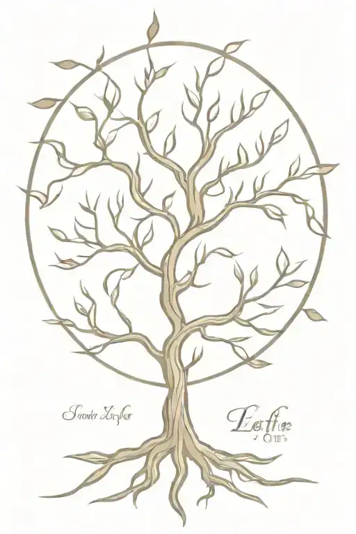 A sketch of a tree of life with roots symbolizing grace and growth tattoo design idea