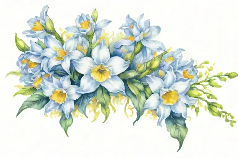 yellow dafodils white daisies mums vines  tattoo design idea