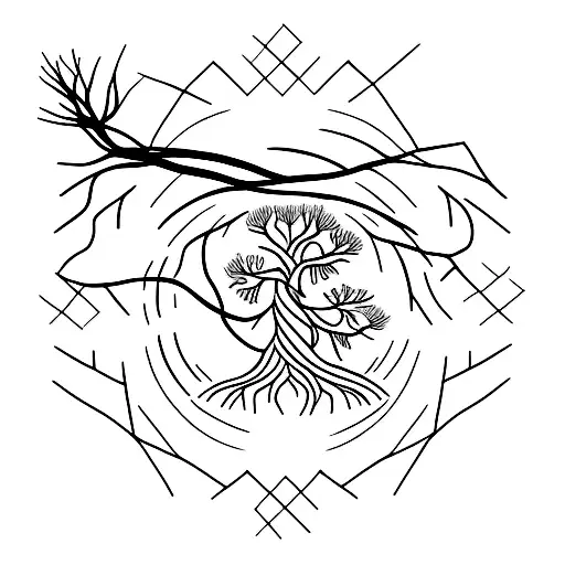A minimalist tattoo of a tree with three branches, each representing the father and his two sons tattoo design idea