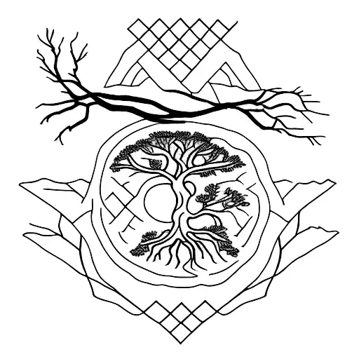 A minimalist tattoo of a tree with three branches, each representing the father and his two sons tattoo design idea