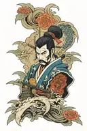 Japanese style arm sleeve with samurai tattoo design idea