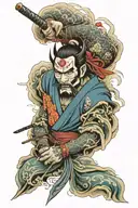Japanese style arm sleeve with samurai tattoo design idea