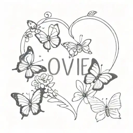heart with word love surrounded by butterflies forming the shape tattoo design idea