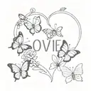 heart with word love surrounded by butterflies forming the shape tattoo design idea