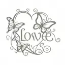 heart with word love surrounded by butterflies forming the shape tattoo design idea