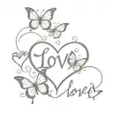 heart with word love surrounded by butterflies forming the shape tattoo design idea
