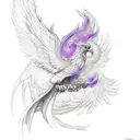 A sketch-style phoenix rising from a red and purple flame with trap and rap elements tattoo design idea