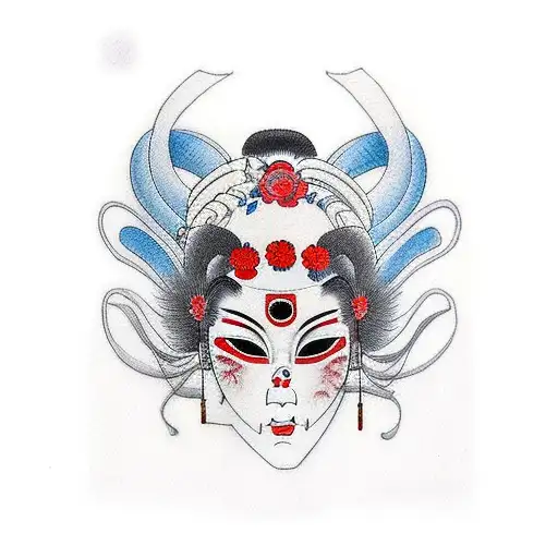 Geisha Japanese women mask tattoo design idea