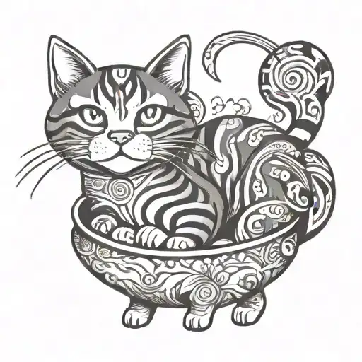 calico cat making pozole  tattoo design idea