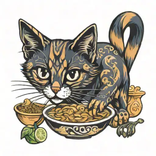 calico cat making pozole  tattoo design idea