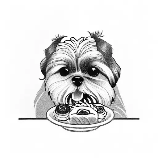 A cute Shih tzu eating a sushi roll tattoo design idea