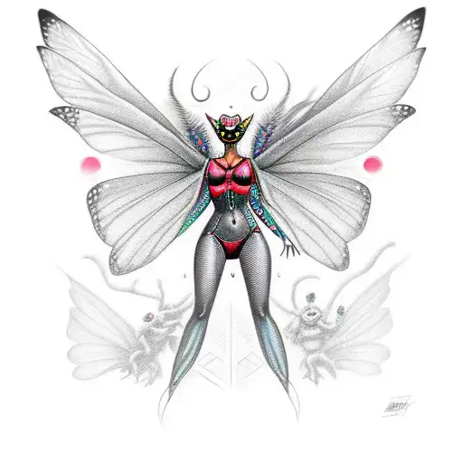 female mothman pinup tattoo design idea