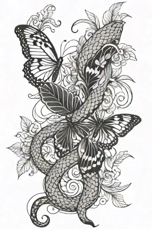 snake and butterfly tattoo design idea