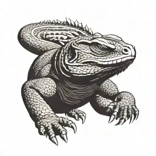 komodo dragon black and white tattoo design idea