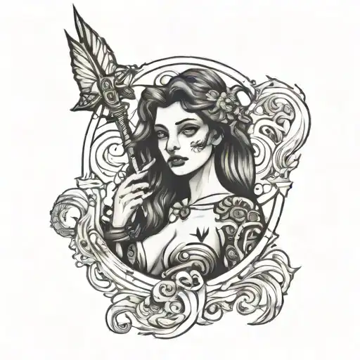 Siren holding a trident  tattoo design idea