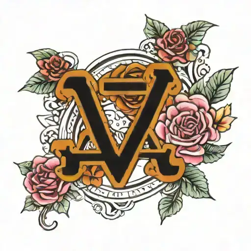 Large A with the birth date 04/08/2023 in Roman numerals  tattoo design idea