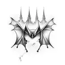 Bat with gothic churches in wings tattoo design idea