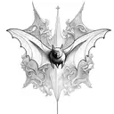 Bat with gothic churches in wings tattoo design idea