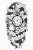 Cloud and Stars and Quotes and Time watch and Angel wings  tattoo design idea