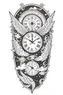 Cloud and Stars and Quotes and Time watch and Angel wings  tattoo design idea