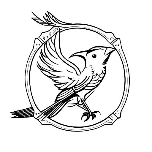 mockingbird in flight shown from front wings open with text in cursive saying "straighten up little soldier" tattoo design idea