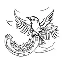 mockingbird in flight shown from front wings open with text in cursive saying "straighten up little soldier" tattoo design idea