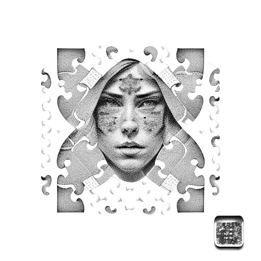 Puzzle Piece Portrait: A tattoo composed of puzzle pieces, each illustrating a face or scene representative of your diff tattoo design idea