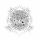 A delicate and intricate design featuring the Tree of Life and a dove intertwined with biblical symbols and verses tattoo design idea