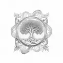 A delicate and intricate design featuring the Tree of Life and a dove intertwined with biblical symbols and verses tattoo design idea