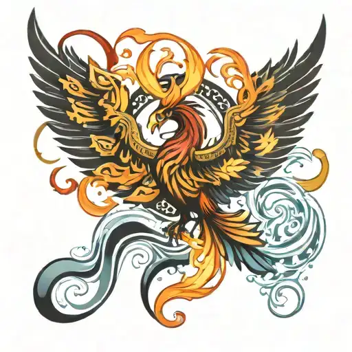 phoenix with water and fire element tattoo design tattoo design idea