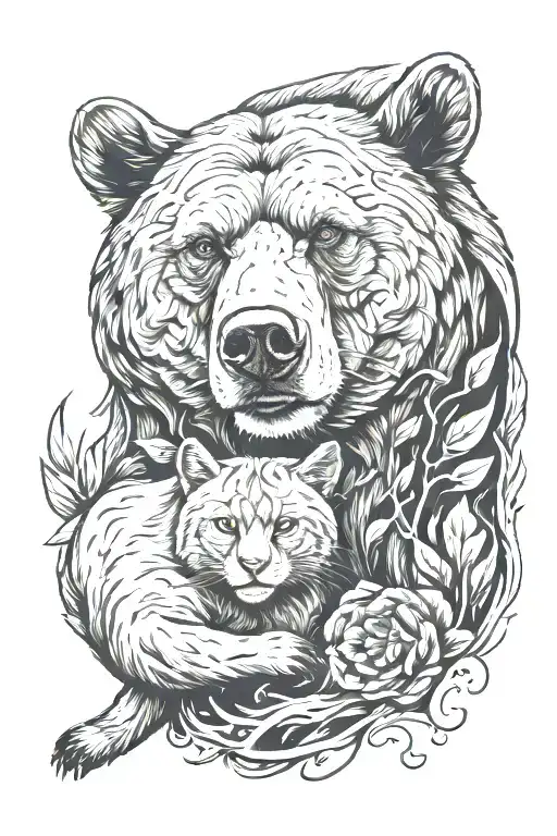 Bear with cat tattoo design idea