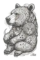 Bear with cat tattoo design idea