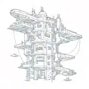 space hotel tattoo design idea
