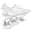 A mystical mountain range in the background with a trio of bears roaming in the foreground tattoo design idea