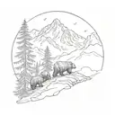 A mystical mountain range in the background with a trio of bears roaming in the foreground tattoo design idea