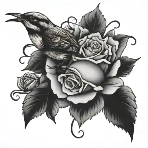 wren bird rose tattoo tattoo design idea